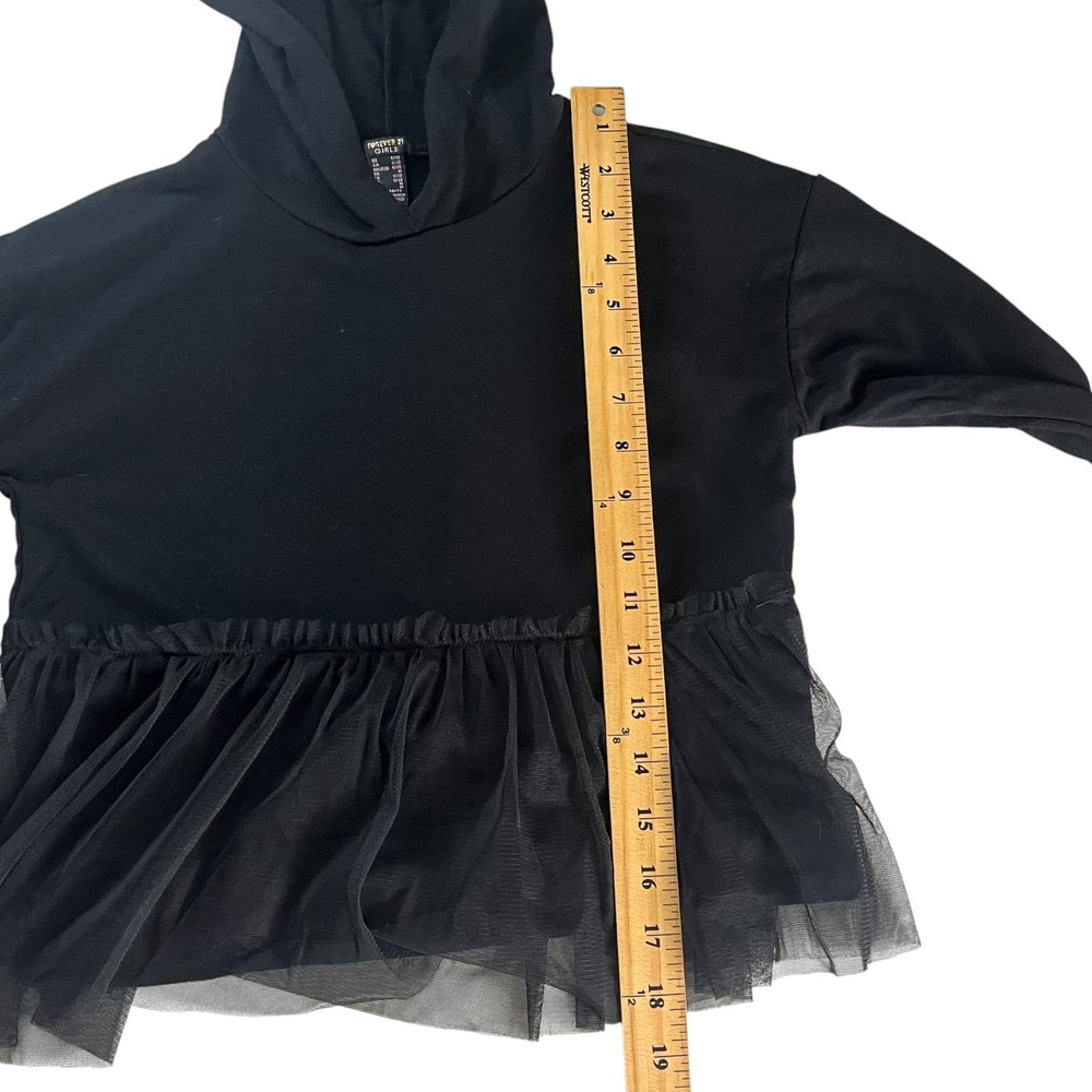 Forever 21 Tulle Hem Hoodie Girls Size 9/10 Black Peplum Pullover Balletcore - Picture 5 of 14
